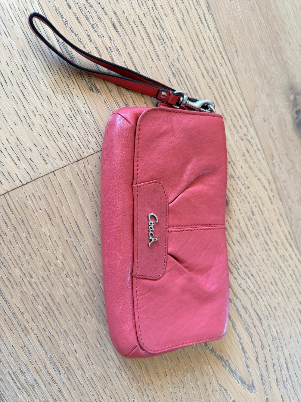 Coach Ashley Leather Pleated Flap Wristlet Clutch - Salmon Pink